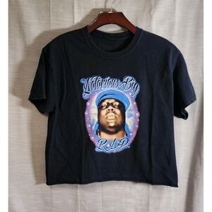 Women The Nortorious B.I.G. Black R.I.P Crop Rop Shirt Size Medium Small Hole